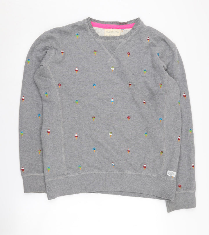 French Connection Women's Grey Embroidered Medium Sweatshirt