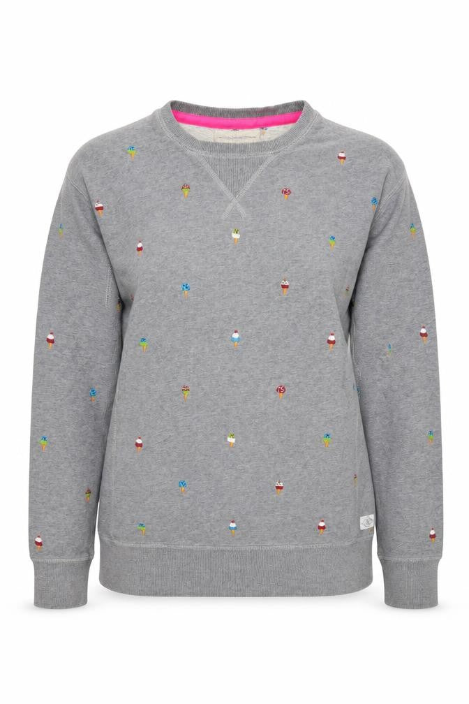 Front view of French Connection Women's Grey Embroidered Medium Sweatshirt