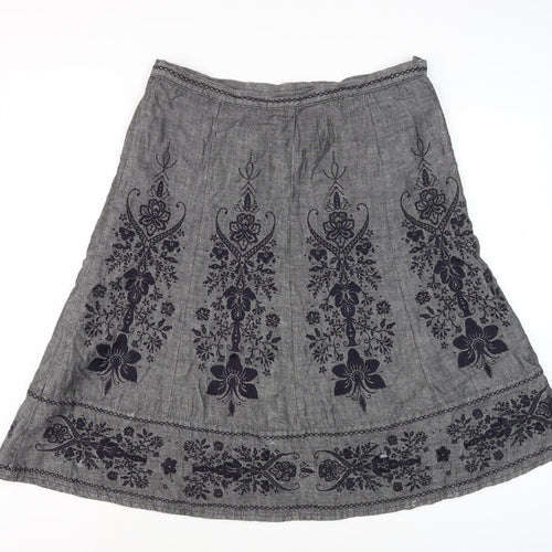 Next Women's Grey A-Line Embroidered Floral Skirt, Size 16