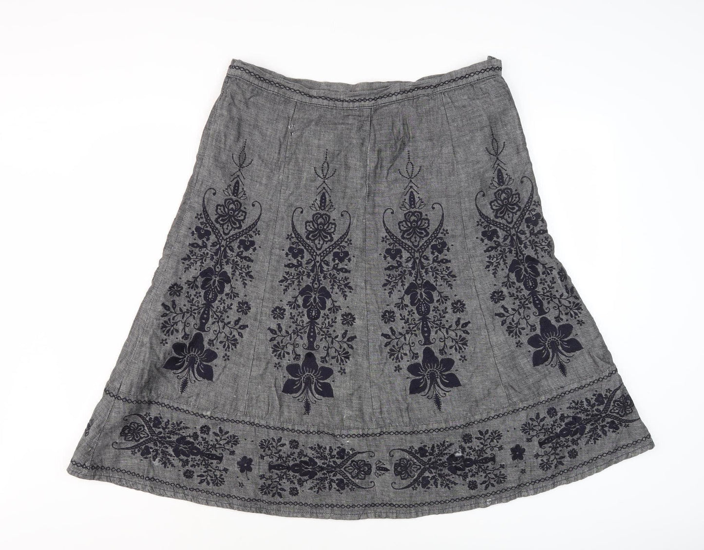 Next Women's Grey A-Line Embroidered Floral Skirt, Size 16