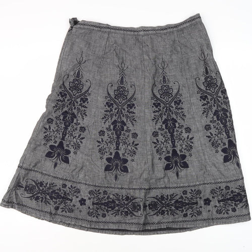 Next Women's Grey A-Line Embroidered Floral Skirt, Size 16
