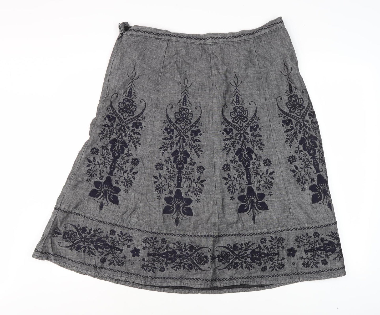 Next Women's Grey A-Line Embroidered Floral Skirt, Size 16