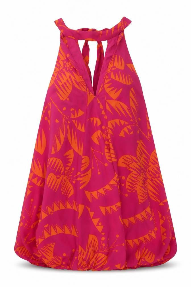 Front view of Rene Derhy Women's Pink Halter Sleeveless Dress