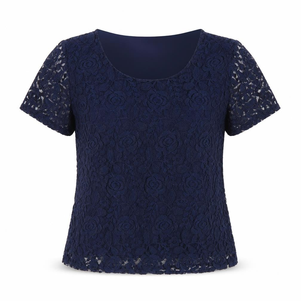 Front view of Touch Collection Women's Blue Lace Top -, size M