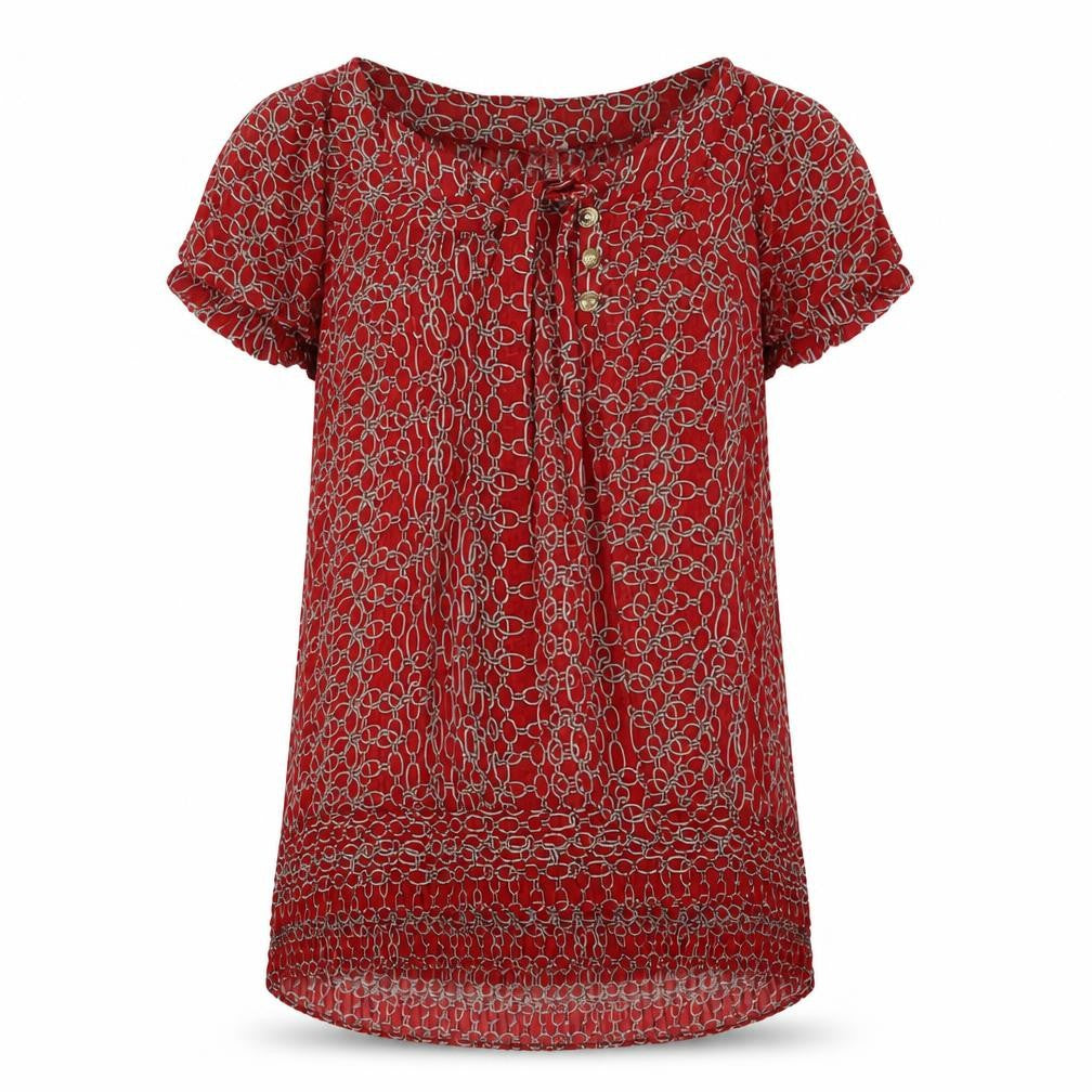 Front view of With Love Nancy Women's Red Geometric Blouse, size 12