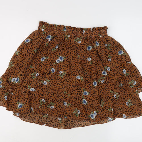 By Clara Paris Brown Flare Skirt Women's M - Animal Floral