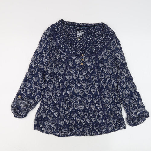 Mantaray Women's Blue Floral Tunic Blouse, Size 8