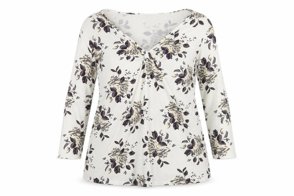 Front view of Ann Harvey Women's Floral Top 3/4 Sleeve, size 16