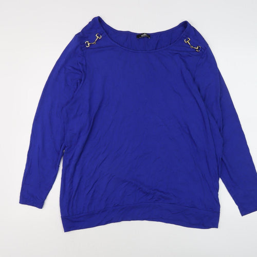 Wallis Women Blue Boat Neck Long Sleeve Top L