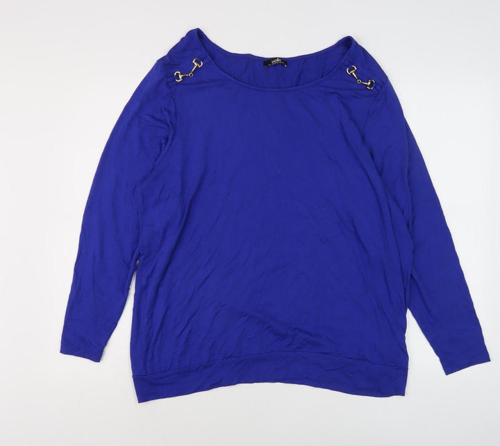 Wallis Women Blue Boat Neck Long Sleeve Top L