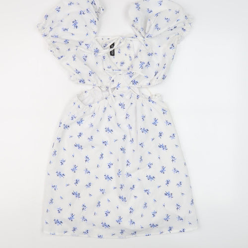H&M Divided Women's White Floral A-Line Dress, Size 12