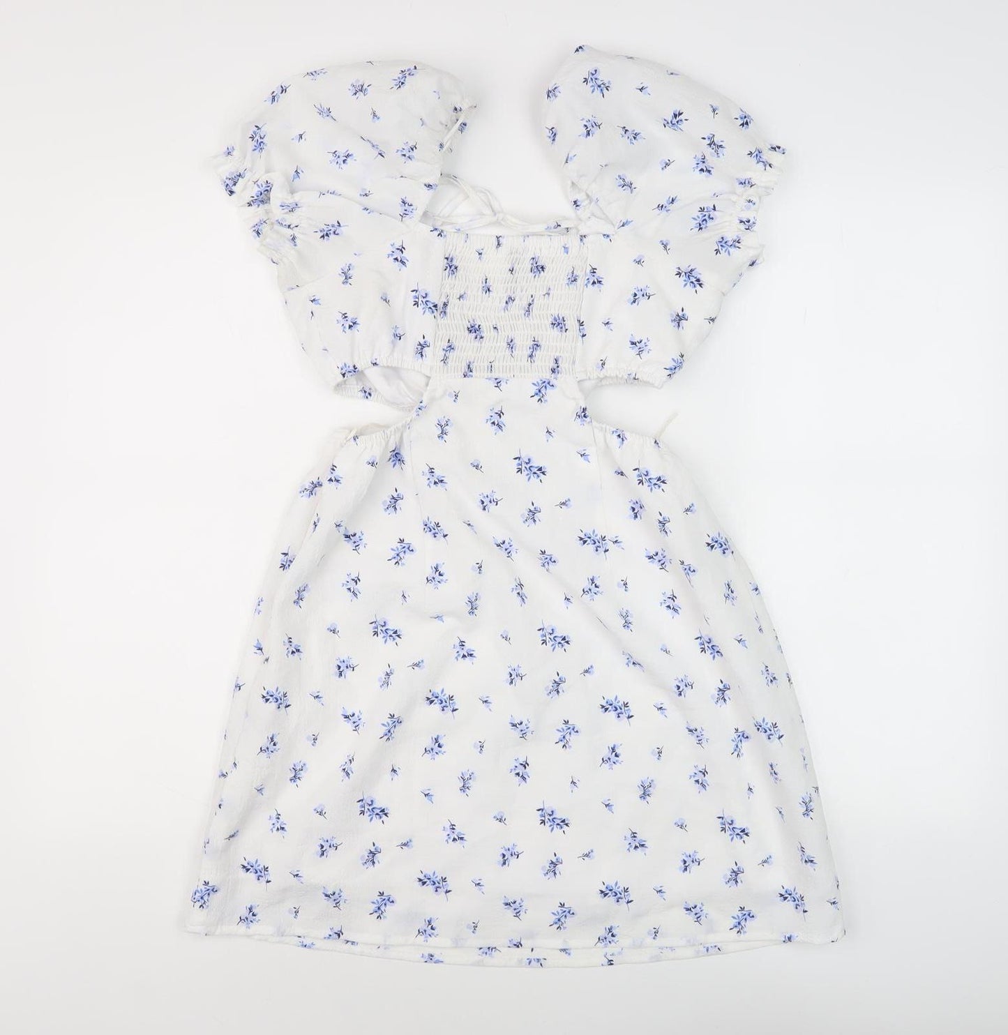 H&M Divided Women's White Floral A-Line Dress, Size 12