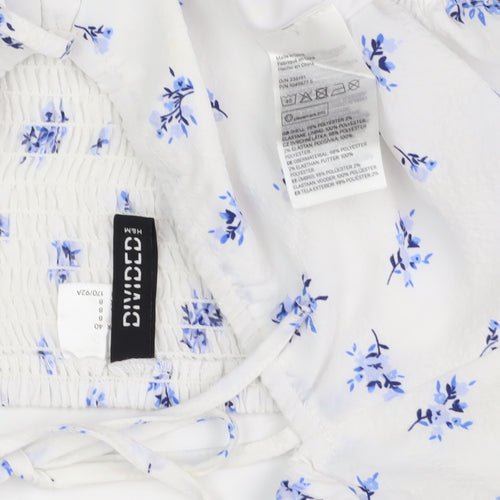 H&M Divided Women's White Floral A-Line Dress, Size 12