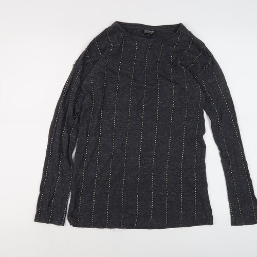 Topshop Women's Black Studded Crew Neck Long Sleeve Top