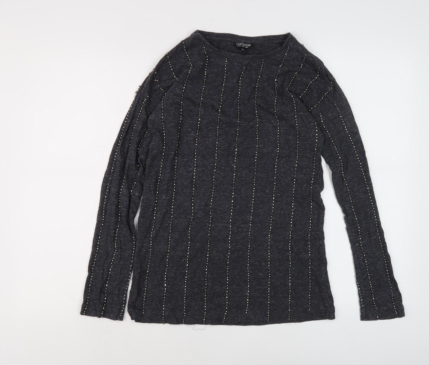 Topshop Women's Black Studded Crew Neck Long Sleeve Top