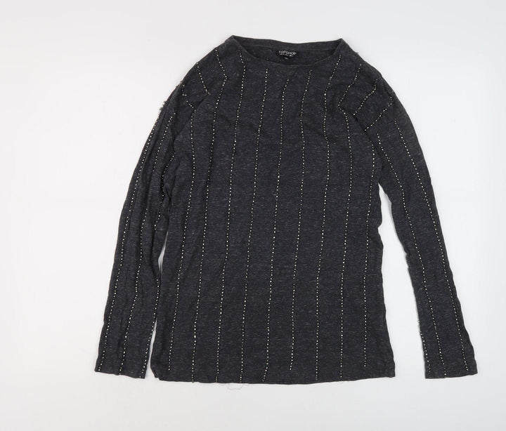 Topshop Women's Black Studded Crew Neck Long Sleeve Top