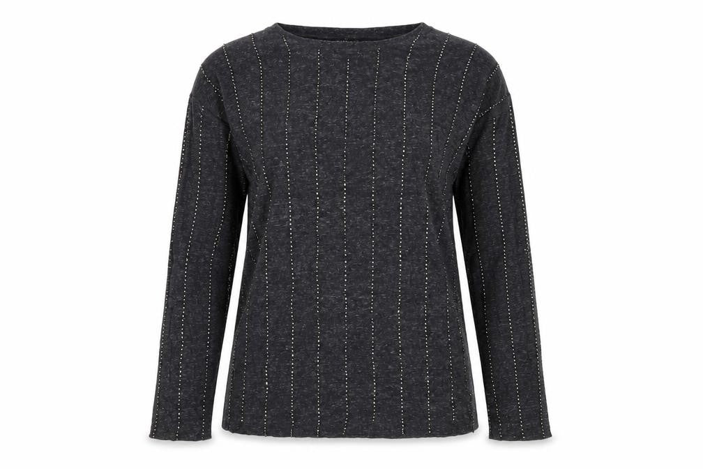 Front view of Topshop Women's Black Studded Crew Neck Long Sleeve Top
