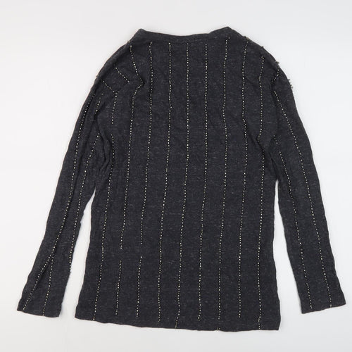 Topshop Women's Black Studded Crew Neck Long Sleeve Top