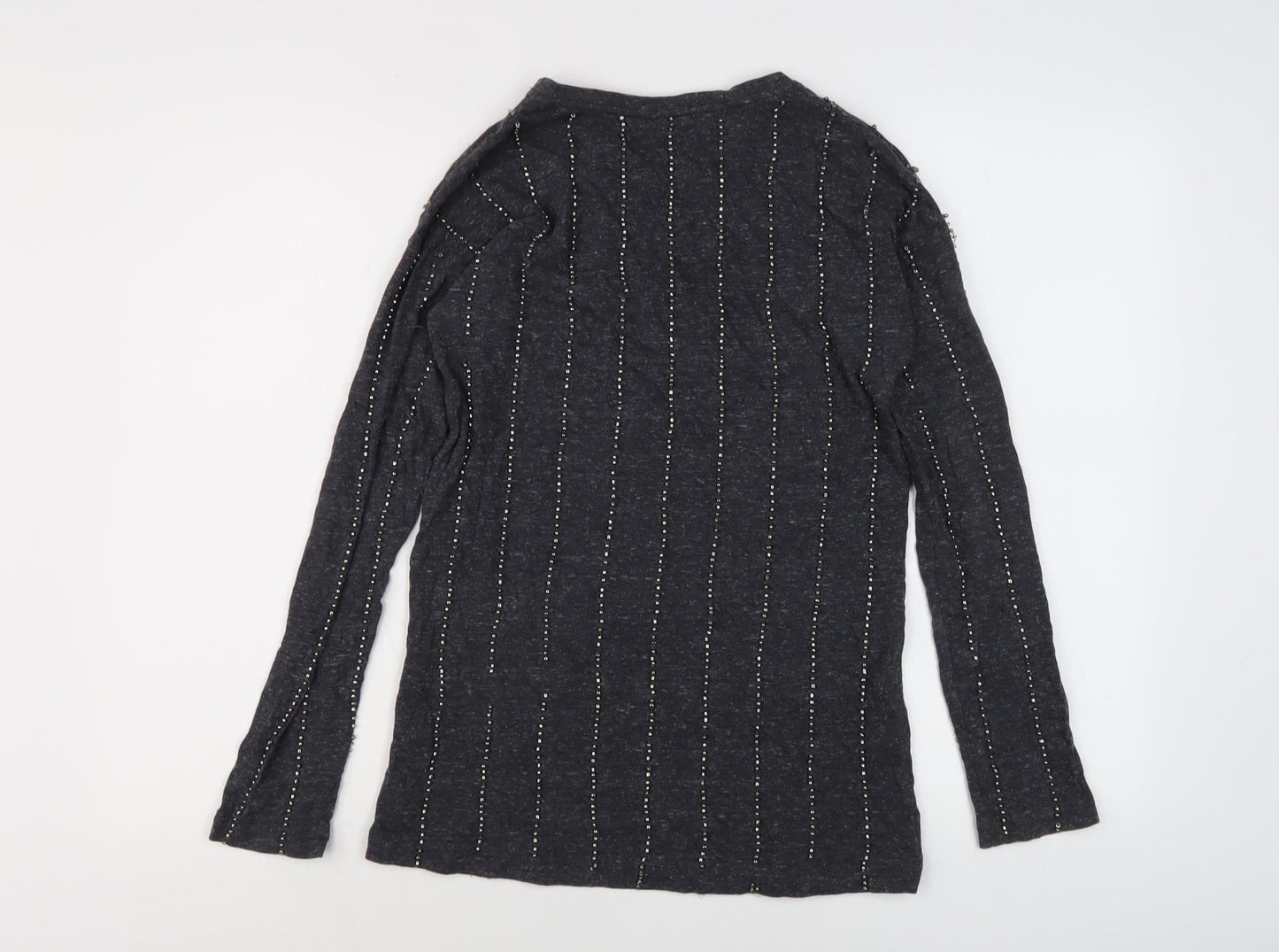 Topshop Women's Black Studded Crew Neck Long Sleeve Top