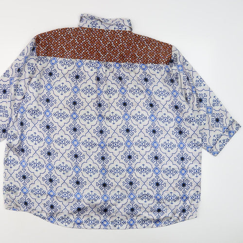 Topshop Women's Blue Geometric Button-Up Shirt, Size 10
