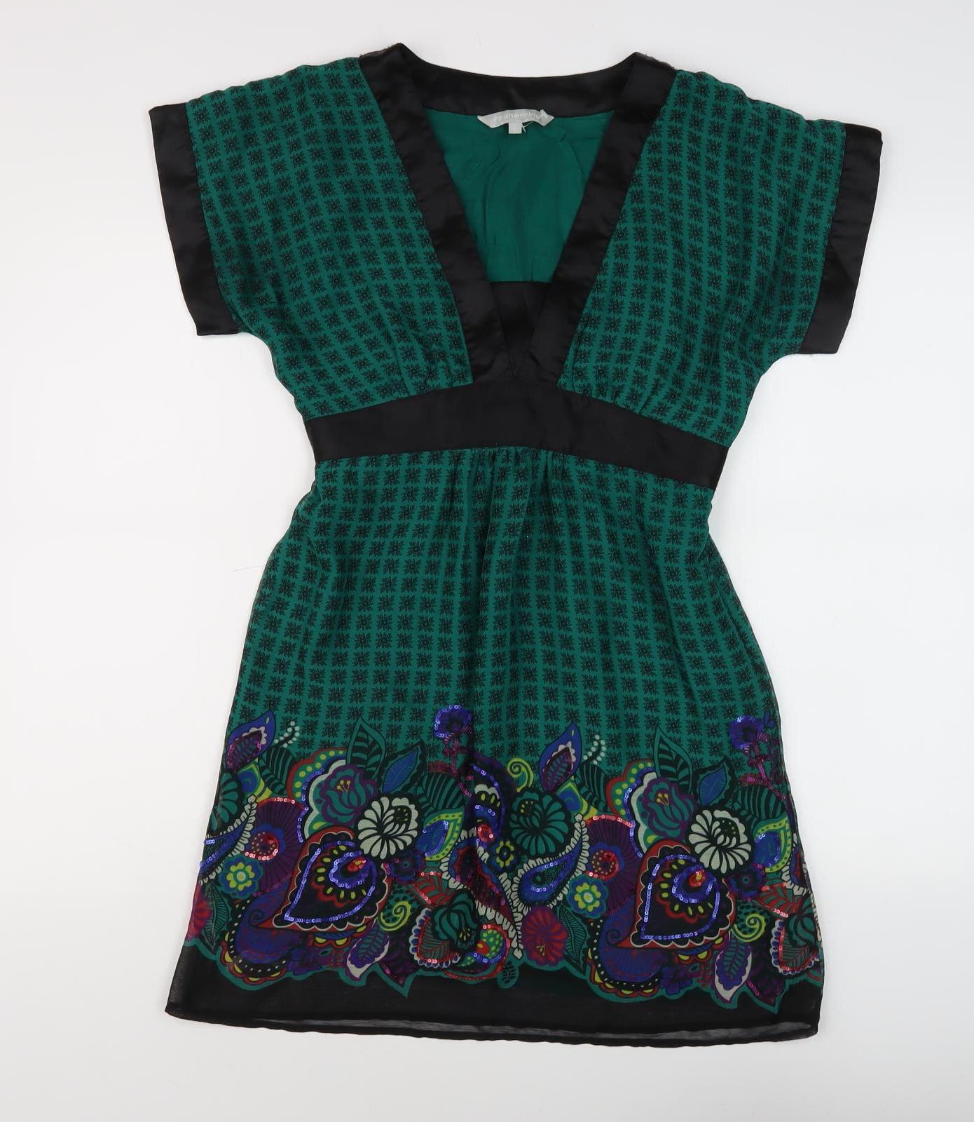 Red Herring Women’s Green Floral Short Shift Dress Size 8