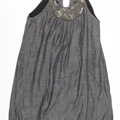 Next Women's Grey Beaded Sleeveless Dress Size 10