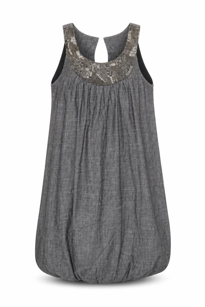 Front view of Next Women's Grey Beaded Sleeveless Dress, size 10