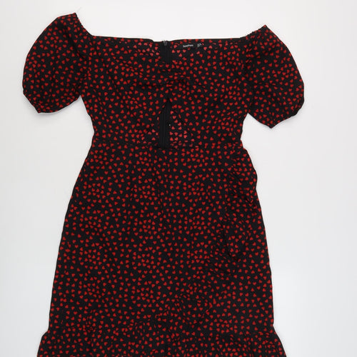 Boohoo Women's Black & Red Bodycon Dress, Size 10, Party Wear
