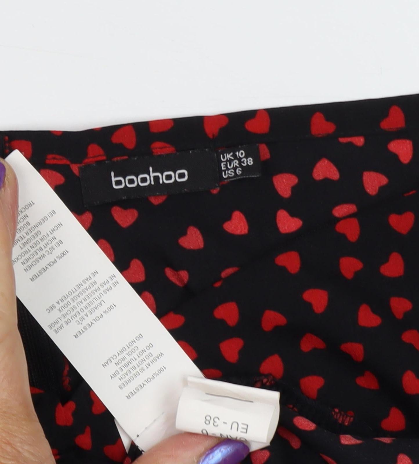 Boohoo Women's Black & Red Bodycon Dress, Size 10, Party Wear