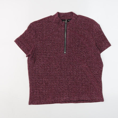 Monki Women's Purple Mock Neck Zip Top