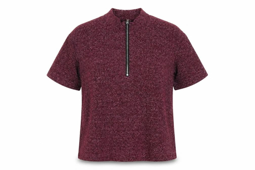 Front view of Monki Women's Purple Mock Neck Zip Top