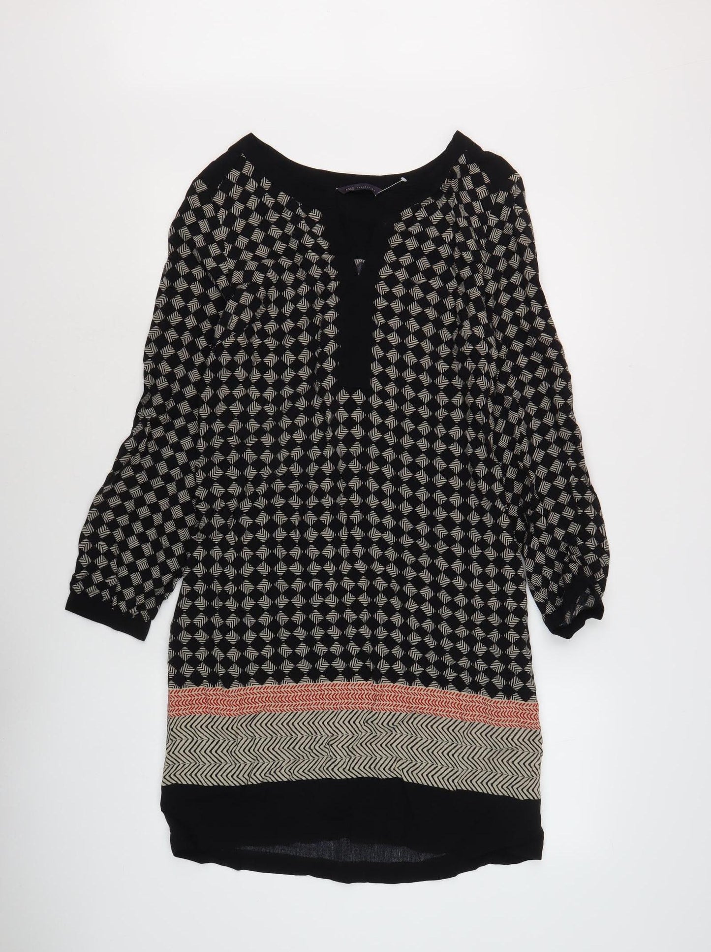 Marks and Spencer Women's Black Geometric Dress, Size 12