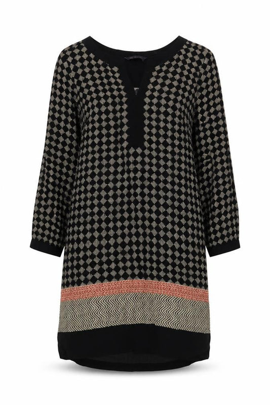 Front view of Marks & Spencer Women's Black Geometric Dress, size 12