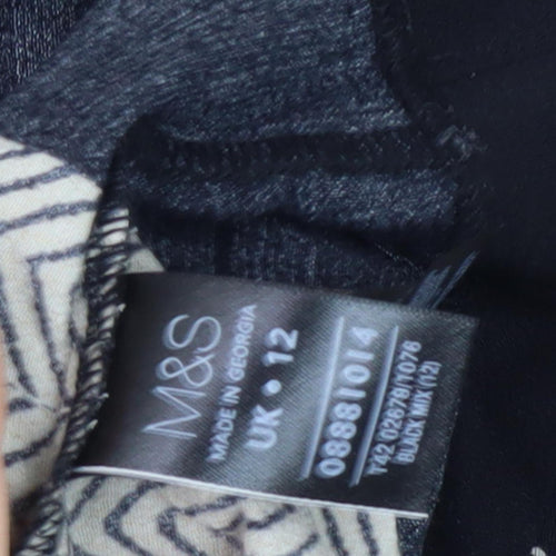 Marks and Spencer Women's Black Geometric Dress, Size 12