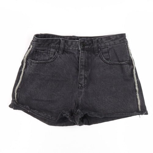 Stradivarius Women's Black High Waist Denim Shorts - Size 8