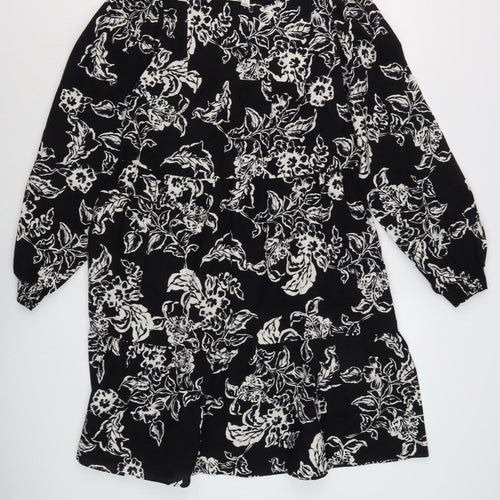 Marks and Spencer Floral Shift Dress, Size 10, Black, Long Sleeve