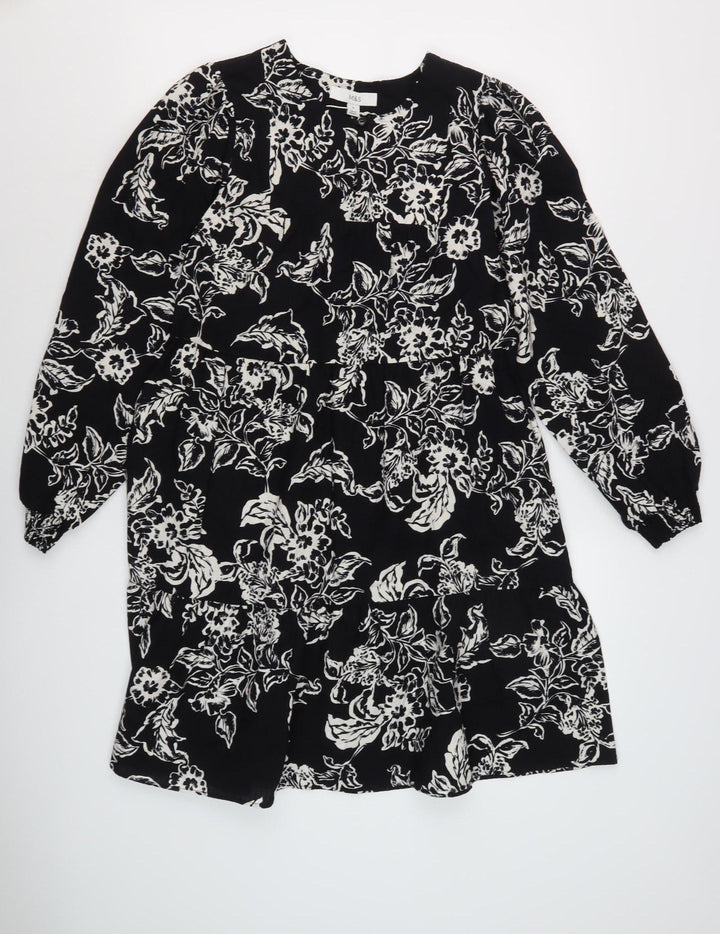 Marks and Spencer Floral Shift Dress, Size 10, Black, Long Sleeve