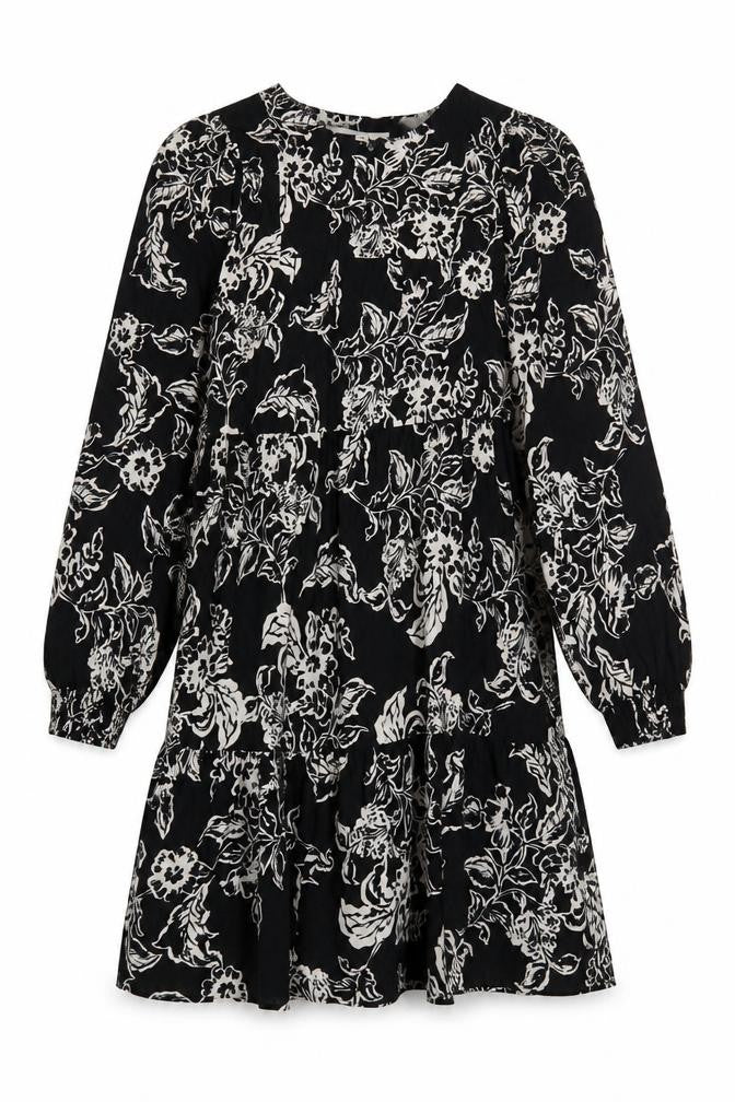 Front view of Marks & Spencer Floral Shift Dress, size 10, Black, Long Sleeve