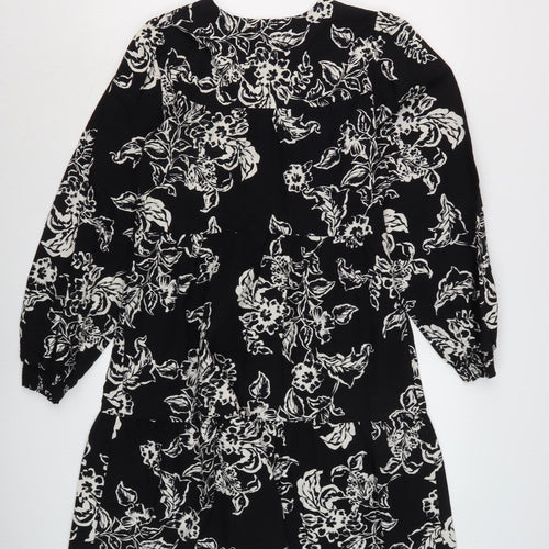 Marks and Spencer Floral Shift Dress, Size 10, Black, Long Sleeve