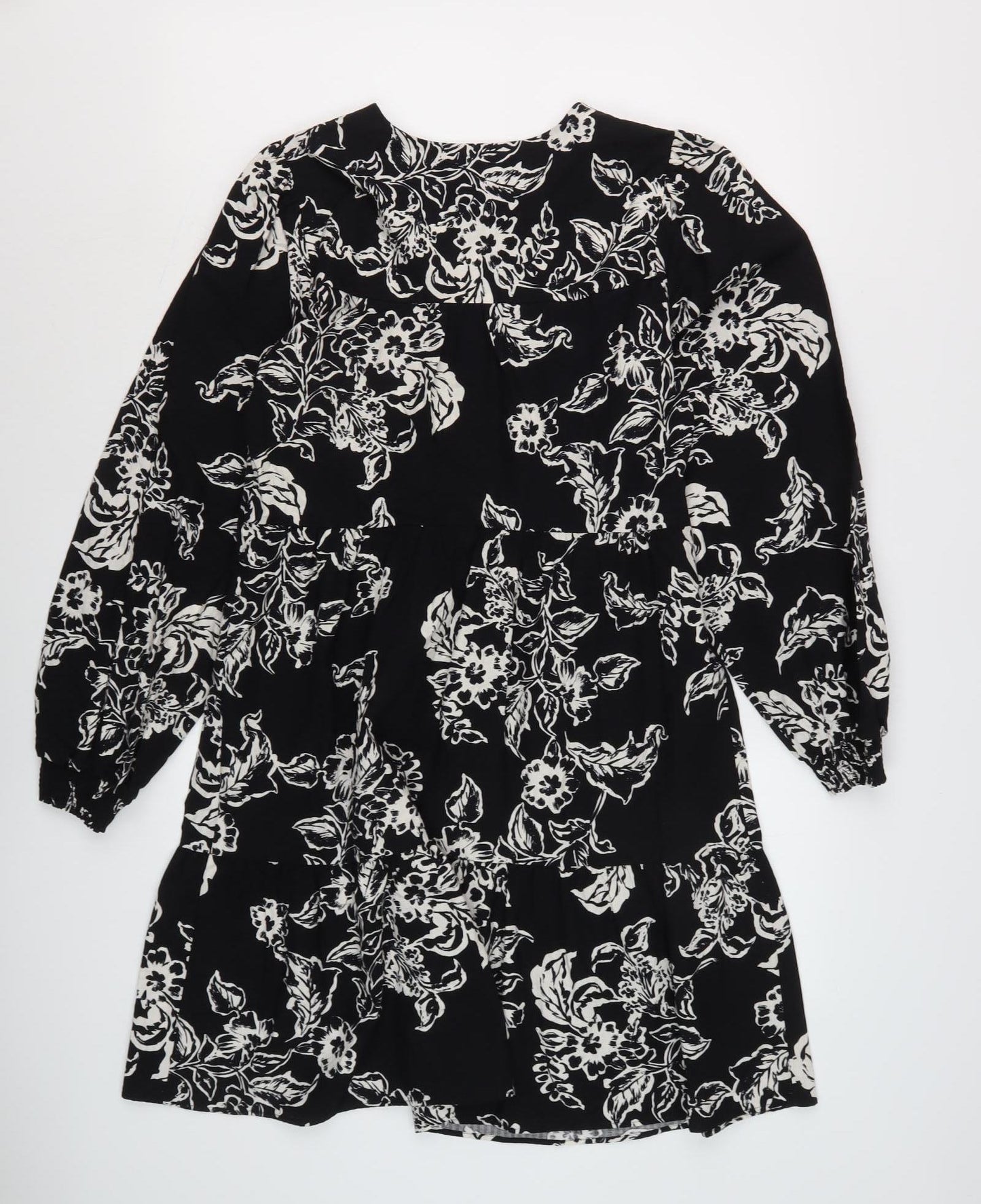 Marks and Spencer Floral Shift Dress, Size 10, Black, Long Sleeve