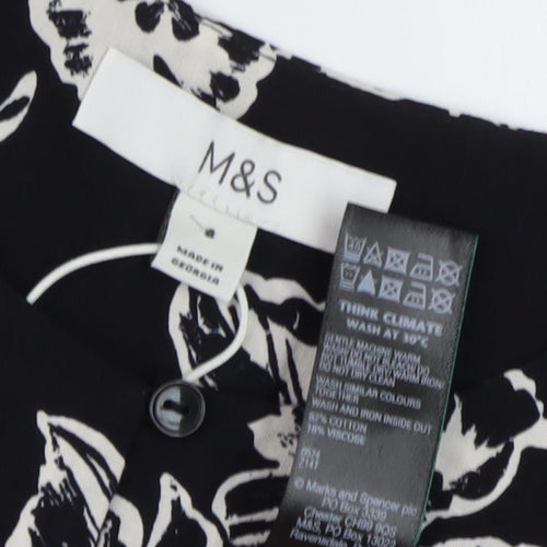 Marks and Spencer Floral Shift Dress, Size 10, Black, Long Sleeve