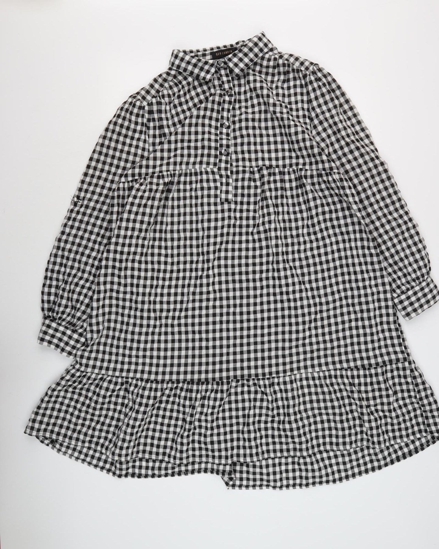 QED London Women's Black Gingham Shirt Dress Size 14