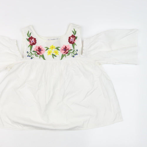 Pull & Bear Women's White Floral Tunic Blouse, M