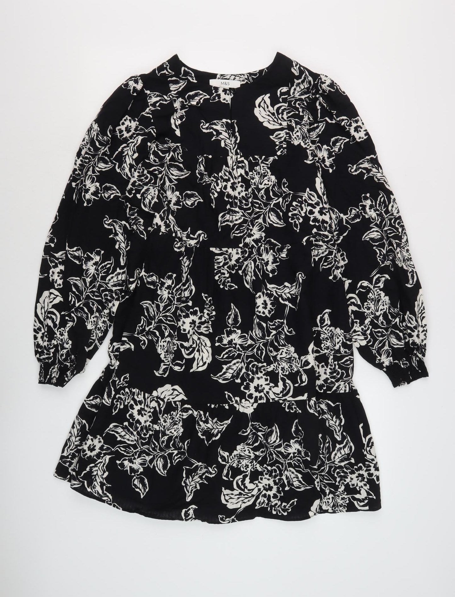 Marks and Spencer Women's Black Floral Shift Dress, Size 8