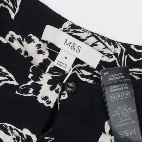 Marks and Spencer Women's Black Floral Shift Dress, Size 8