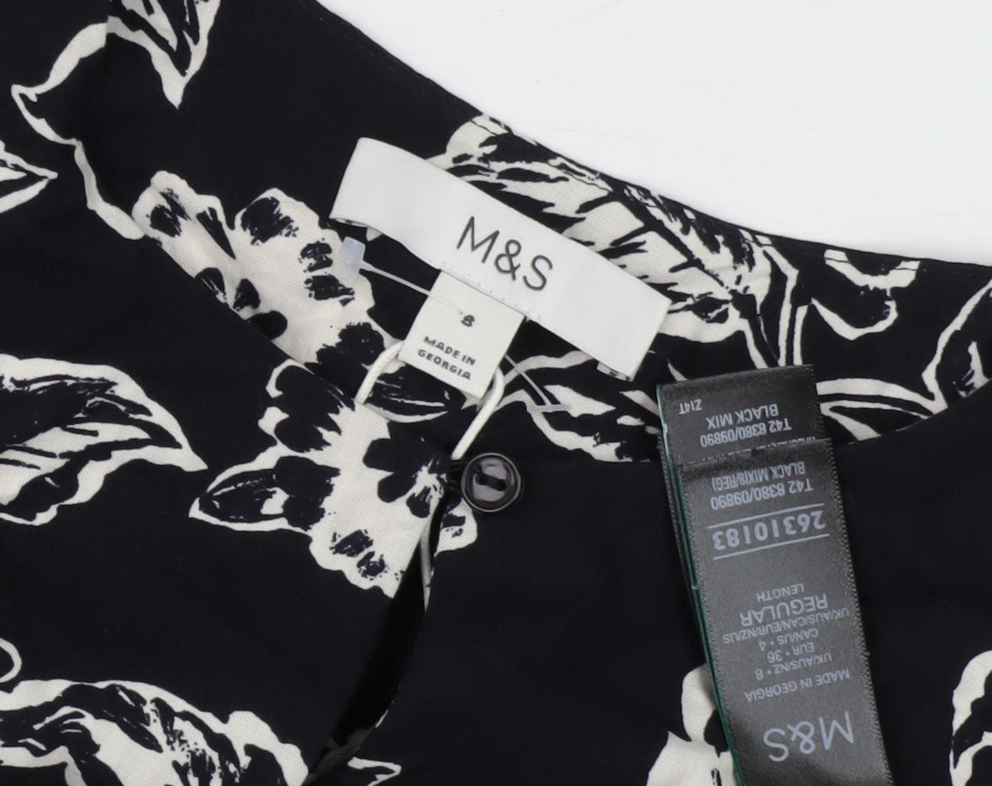 Marks and Spencer Women's Black Floral Shift Dress, Size 8