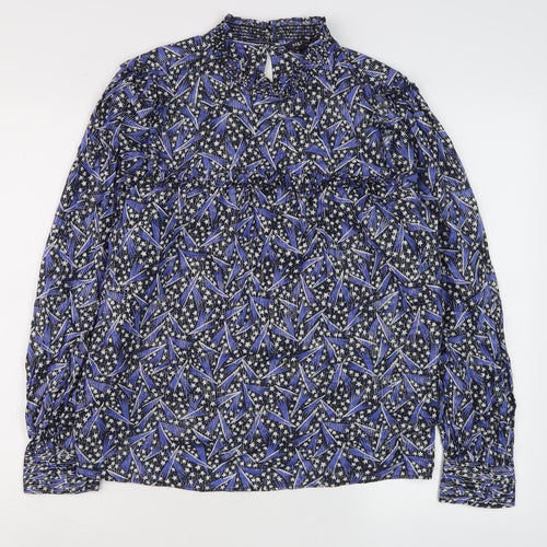 Marks and Spencer Women's Blue Geometric Blouse - Size 14