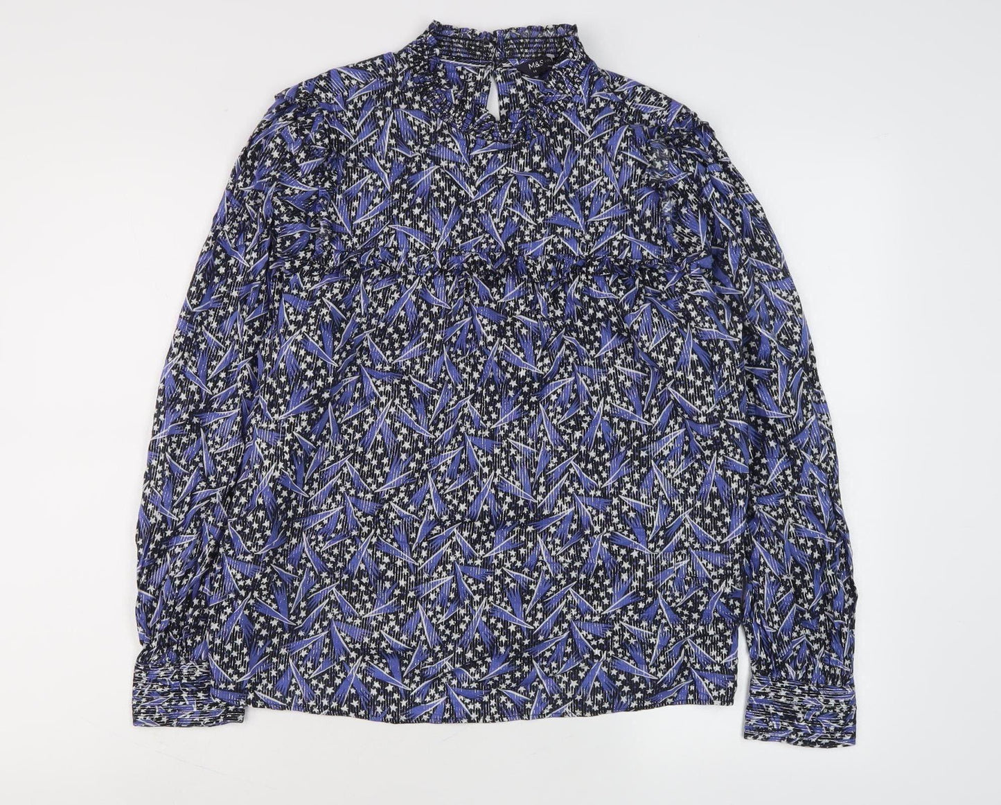 Marks and Spencer Women's Blue Geometric Blouse - Size 14