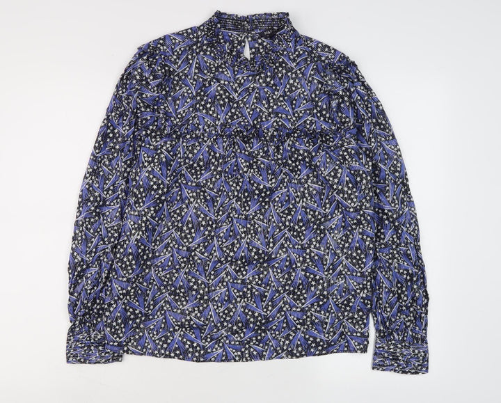 Marks and Spencer Women's Blue Geometric Blouse - Size 14