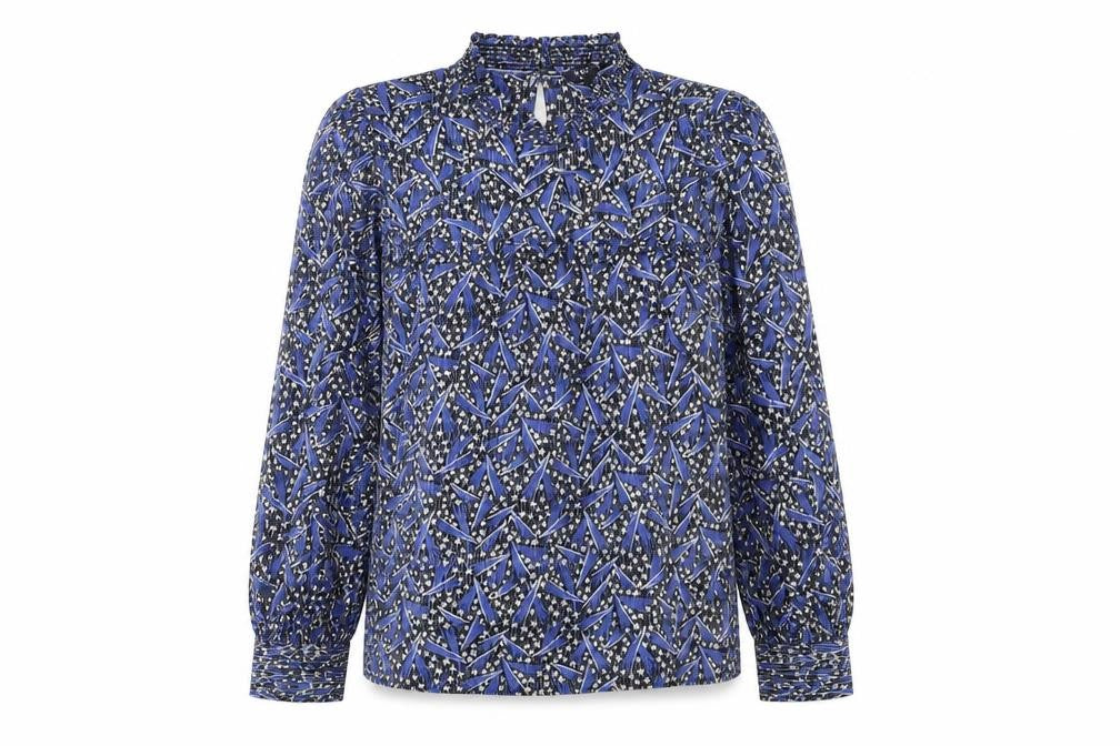 Front view of Marks & Spencer Women's Blue Geometric Blouse -, size 14